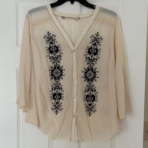 Chelsea & Violet Cream Blouse with Black Embroidery